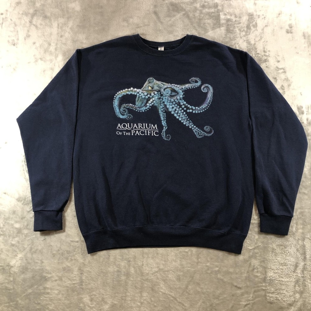 Jerzees Sweatshirt Mens Large Blue Aquarium Of The Pacific Octopus Crewneck
